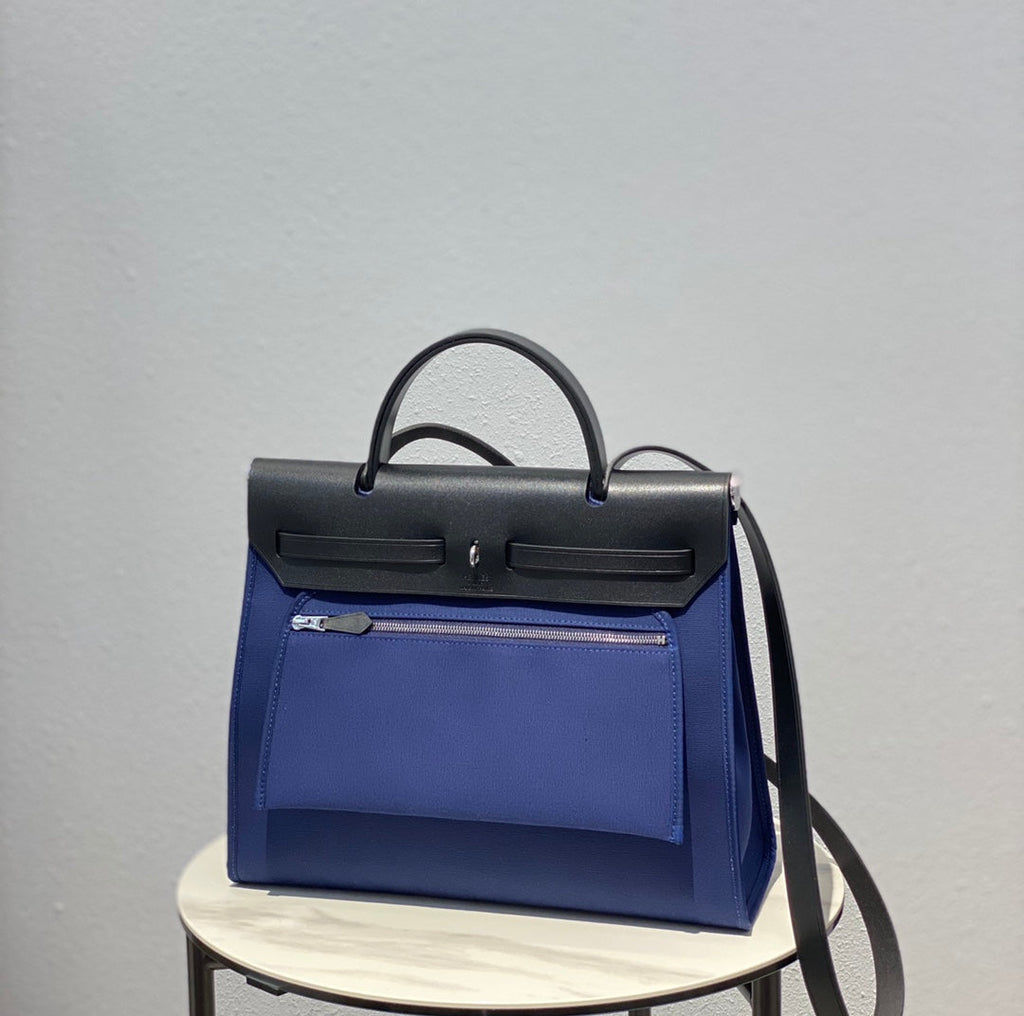 ハーブバッグ 31 トワル ブルー キャンバス ブラック 牛革