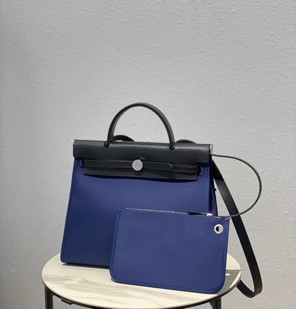 ハーブバッグ 31 トワル ブルー キャンバス ブラック 牛革