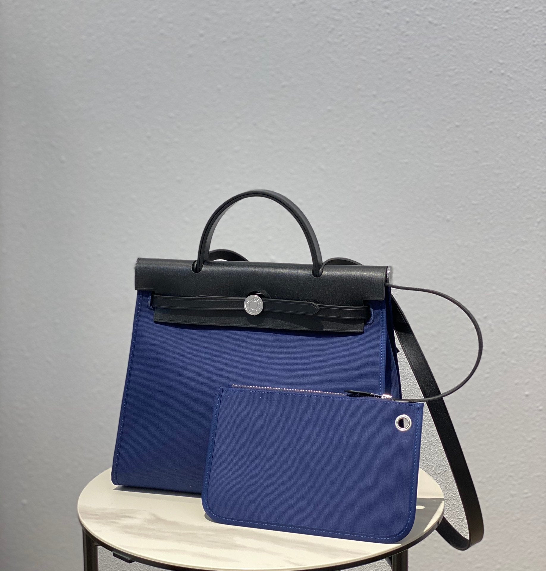 ハーブバッグ 31 トワル ブルー キャンバス ブラック 牛革