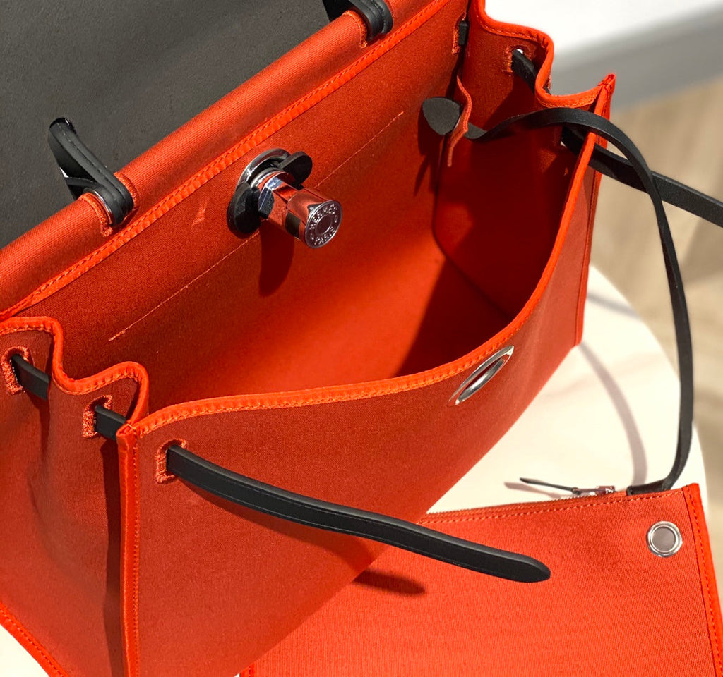 ハーブバッグ 31 トワル レッド オレンジ キャンバス ブラック 牛革