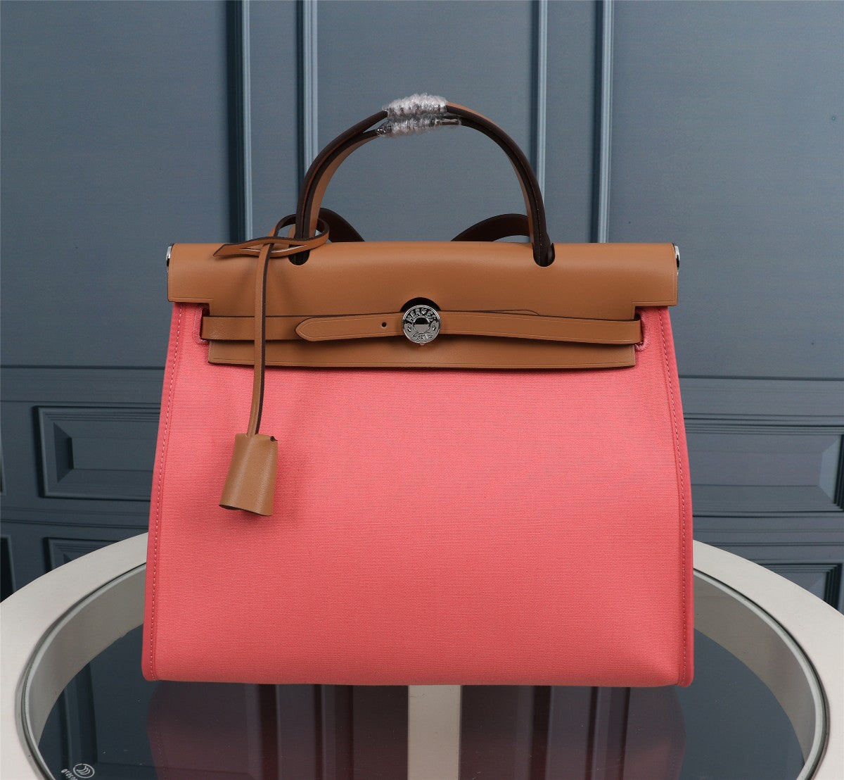 HM HERBAG ZIP 31 TOILE CORAIL ET CUIVRE