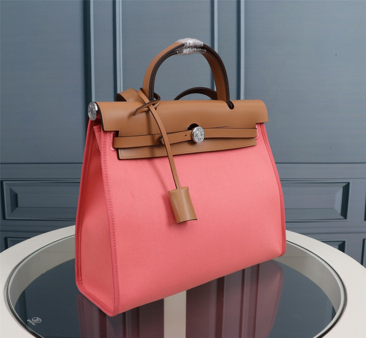 HM HERBAG ZIP 31 TOILE CORAIL ET CUIVRE