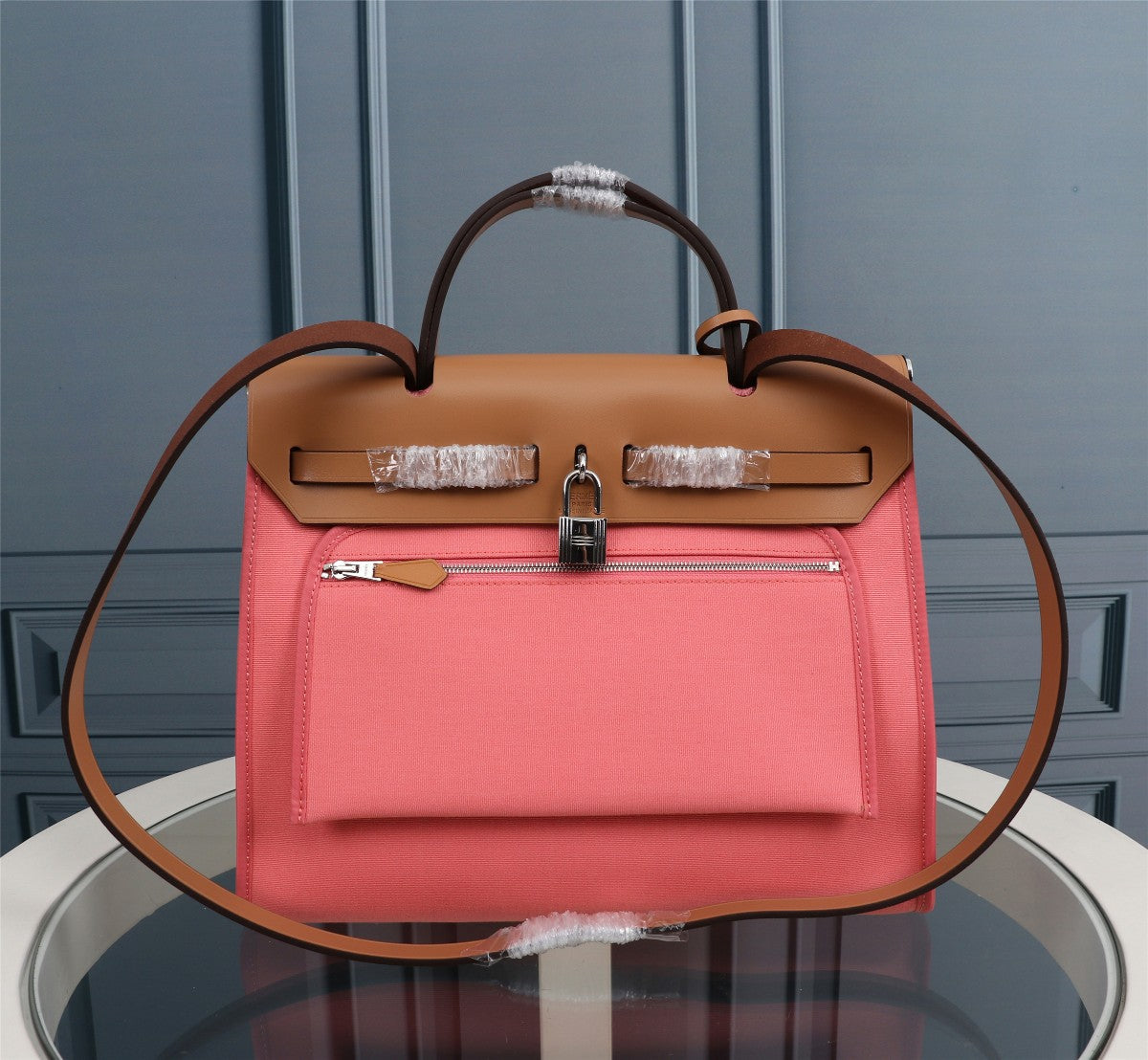 HM HERBAG ZIP 31 TOILE CORAIL ET CUIVRE