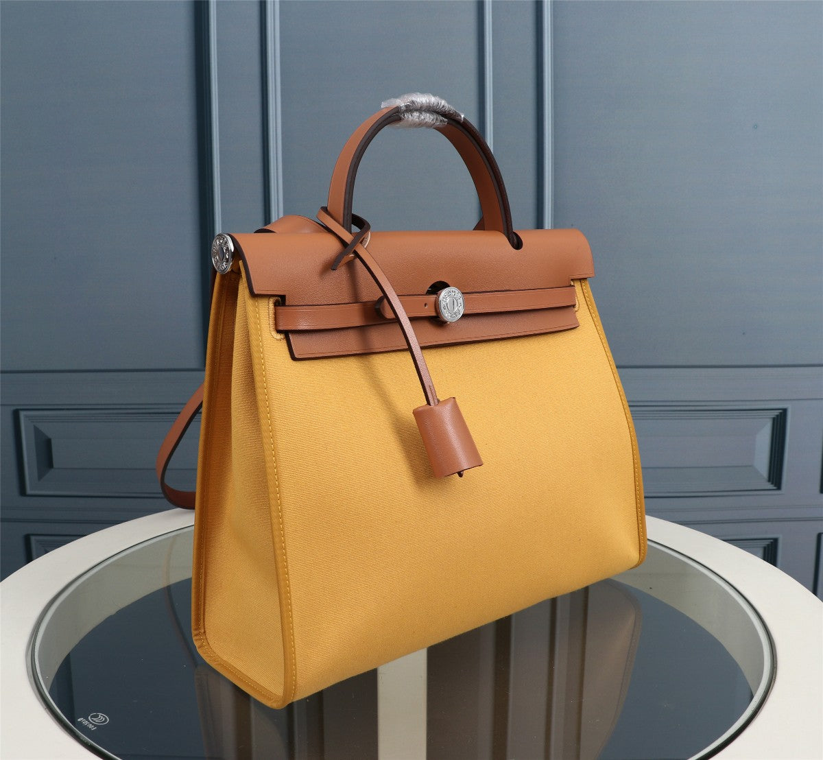 HM HERBAG ZIP 31 TOILE CURCUMA ET CUIVRE