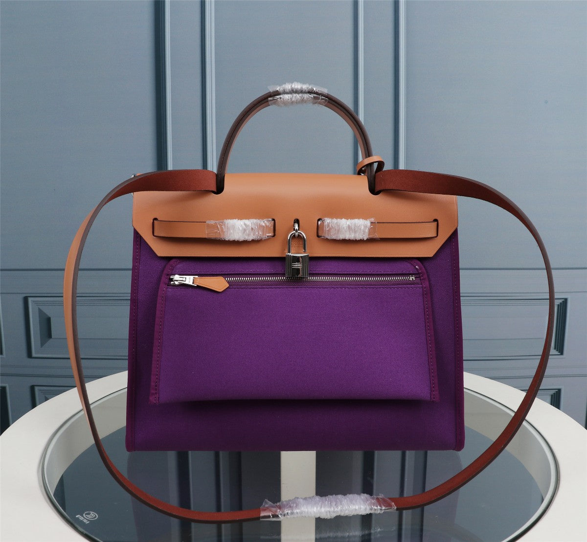 HM HERBAG ZIP 31 TOILE VIOLET ET CUIVRE