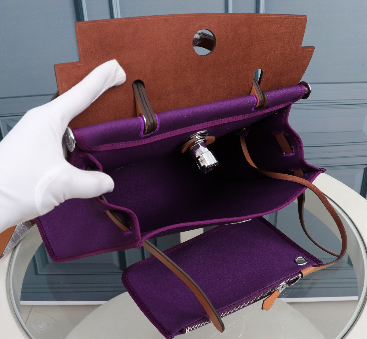 HM HERBAG ZIP 31 TOILE VIOLET ET CUIVRE