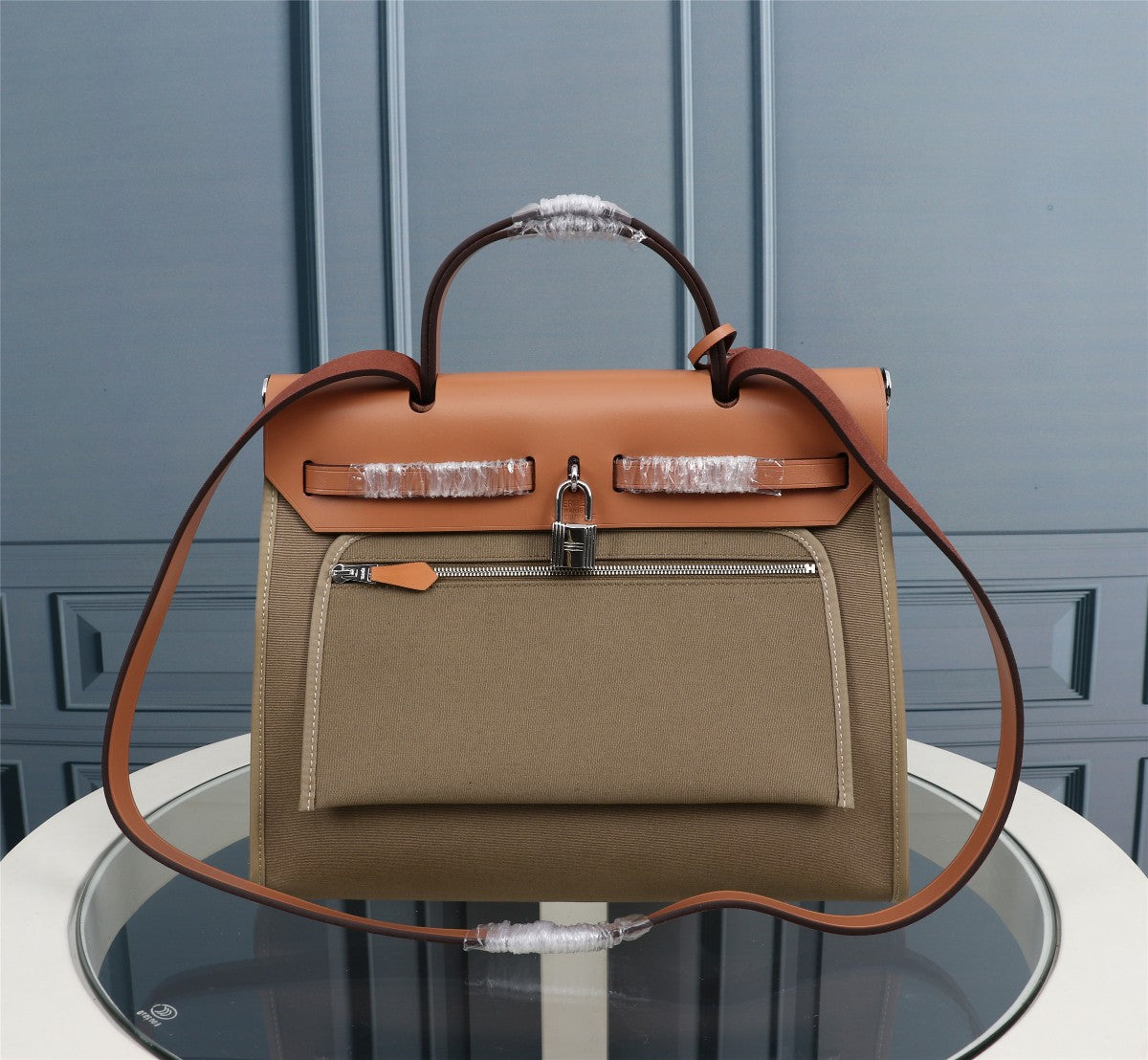 HM HERBAG ZIP 31 TOILE OLIVE ET BRONZE