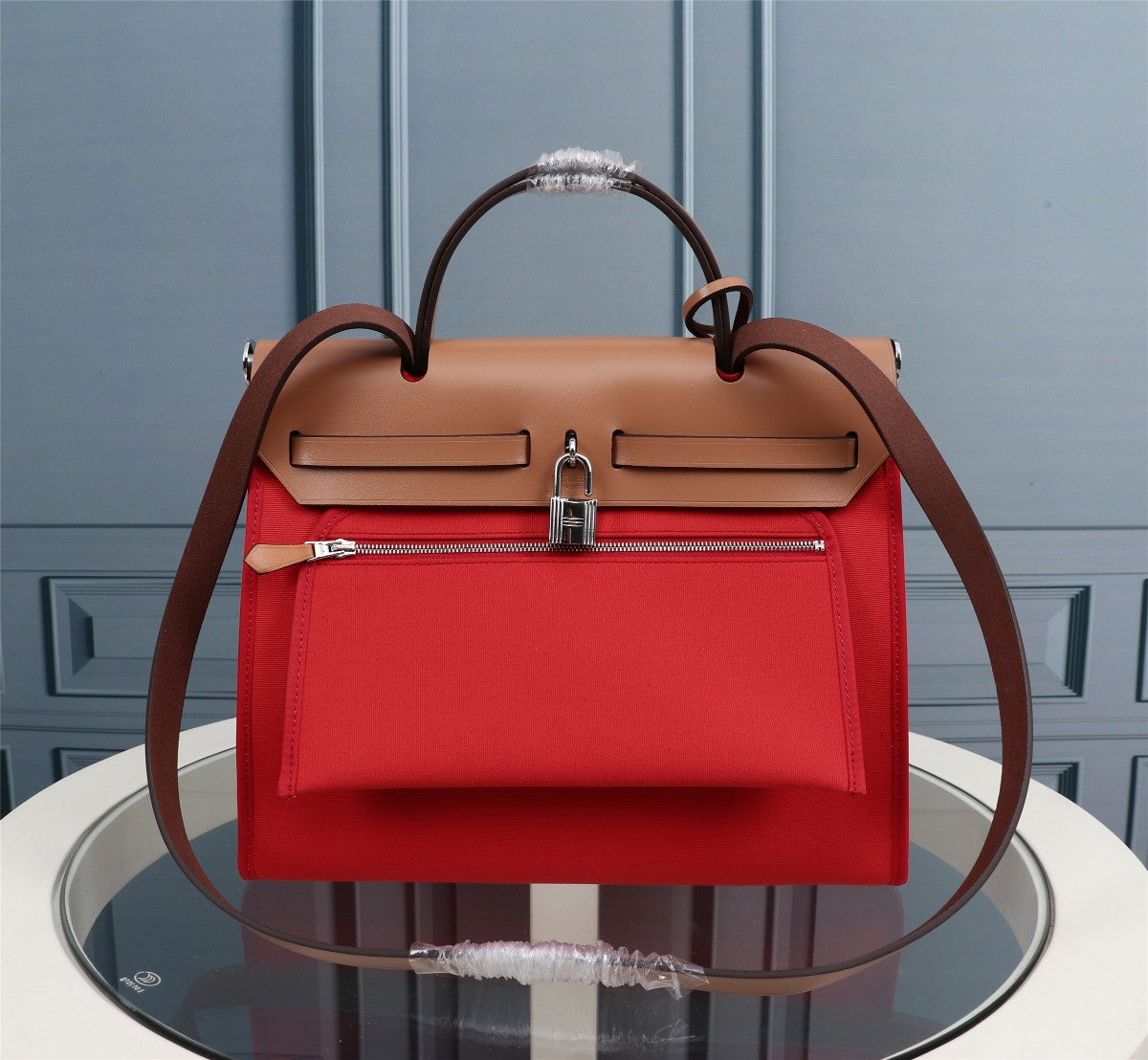 HM HERBAG ZIP 31 TOILE ROUGE ET CIDRE
