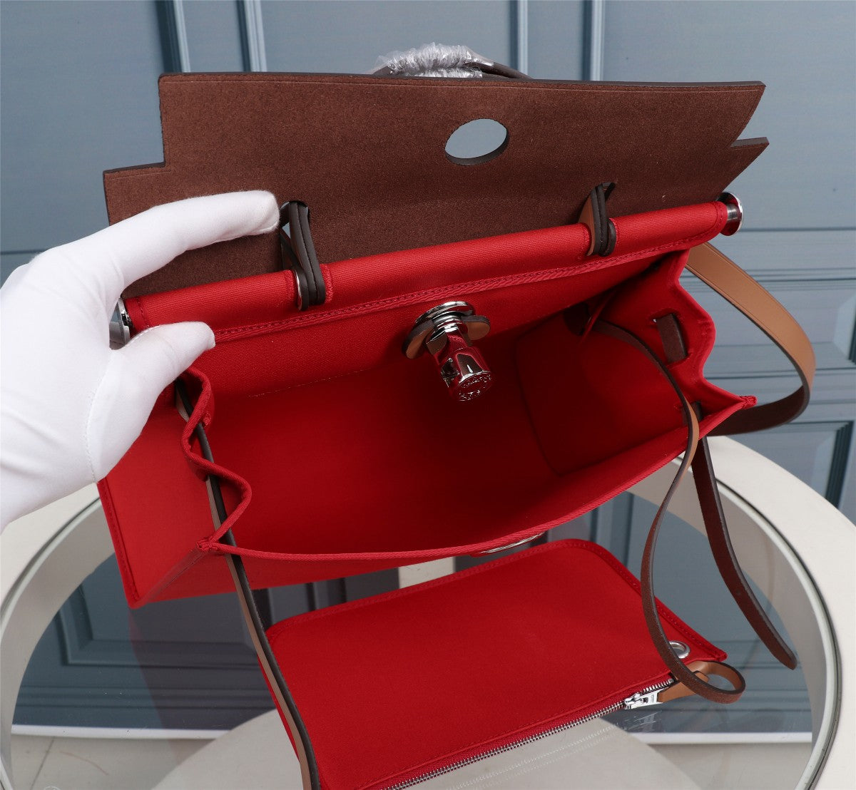 HM HERBAG ZIP 31 TOILE ROUGE ET CIDRE