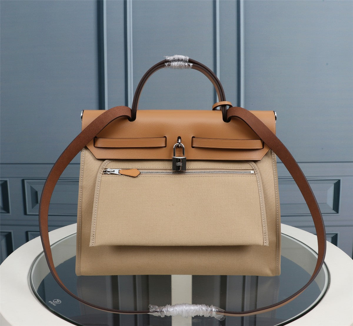 HM HERBAG ZIP 31 TOILE KAKI ET BRONZE