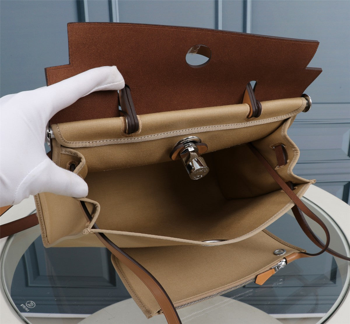 HM HERBAG ZIP 31 TOILE KAKI ET BRONZE