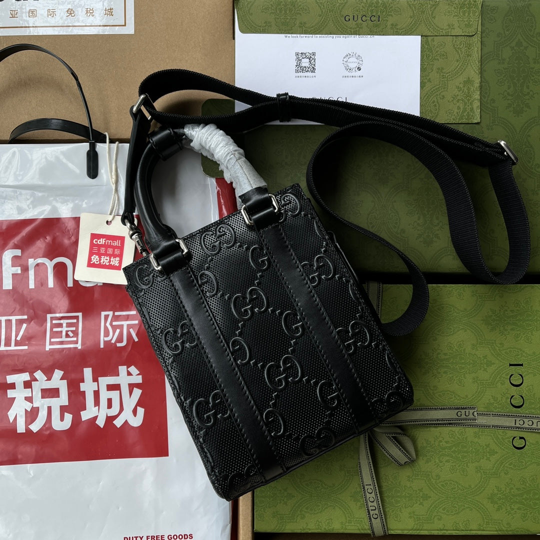 SAC CABAS 20 EN CUIR DE VEAU NOIR GAUFRÉ