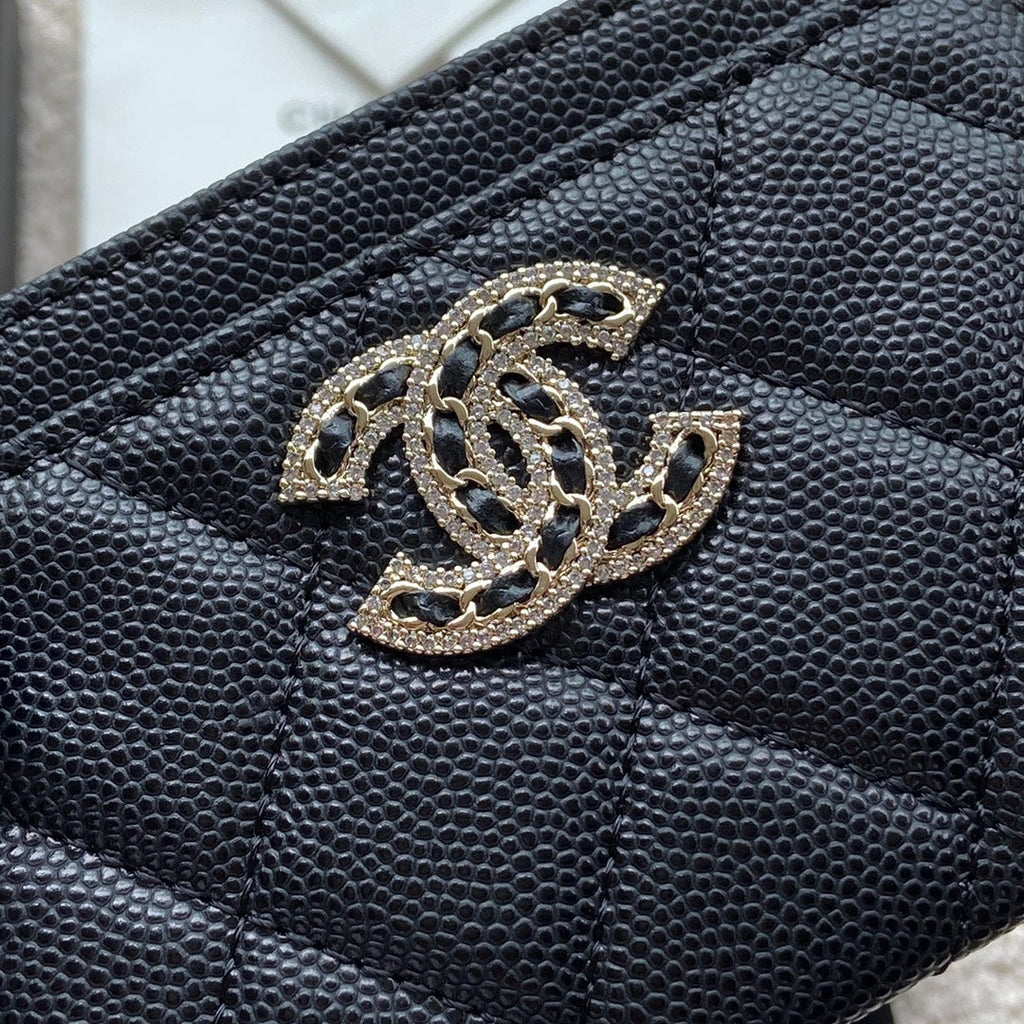 CC CARD HOLDER 11CM BLACK CAVIAR LIGHT GOLD HARDWARE