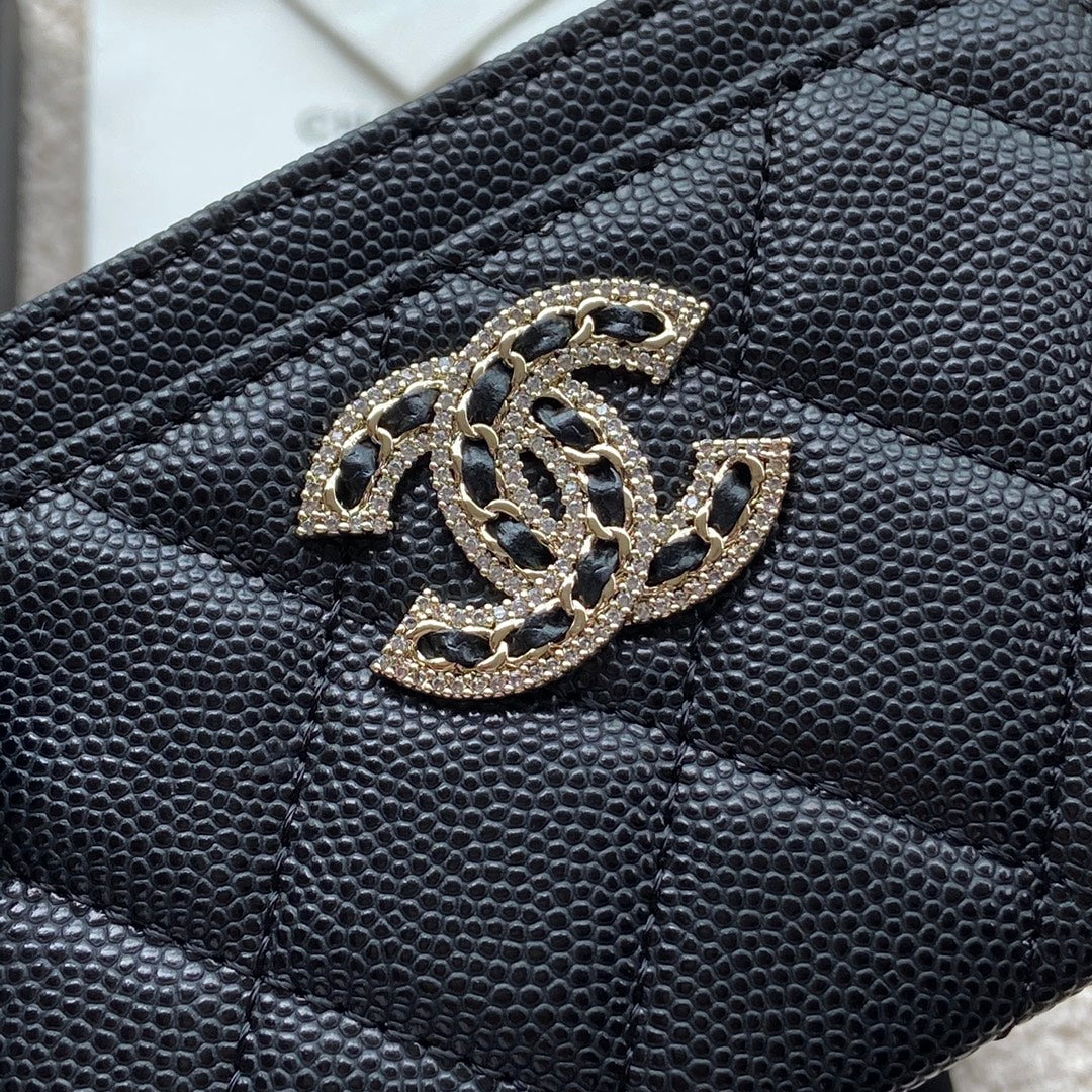 CC CARD HOLDER 11CM BLACK CAVIAR LIGHT GOLD HARDWARE
