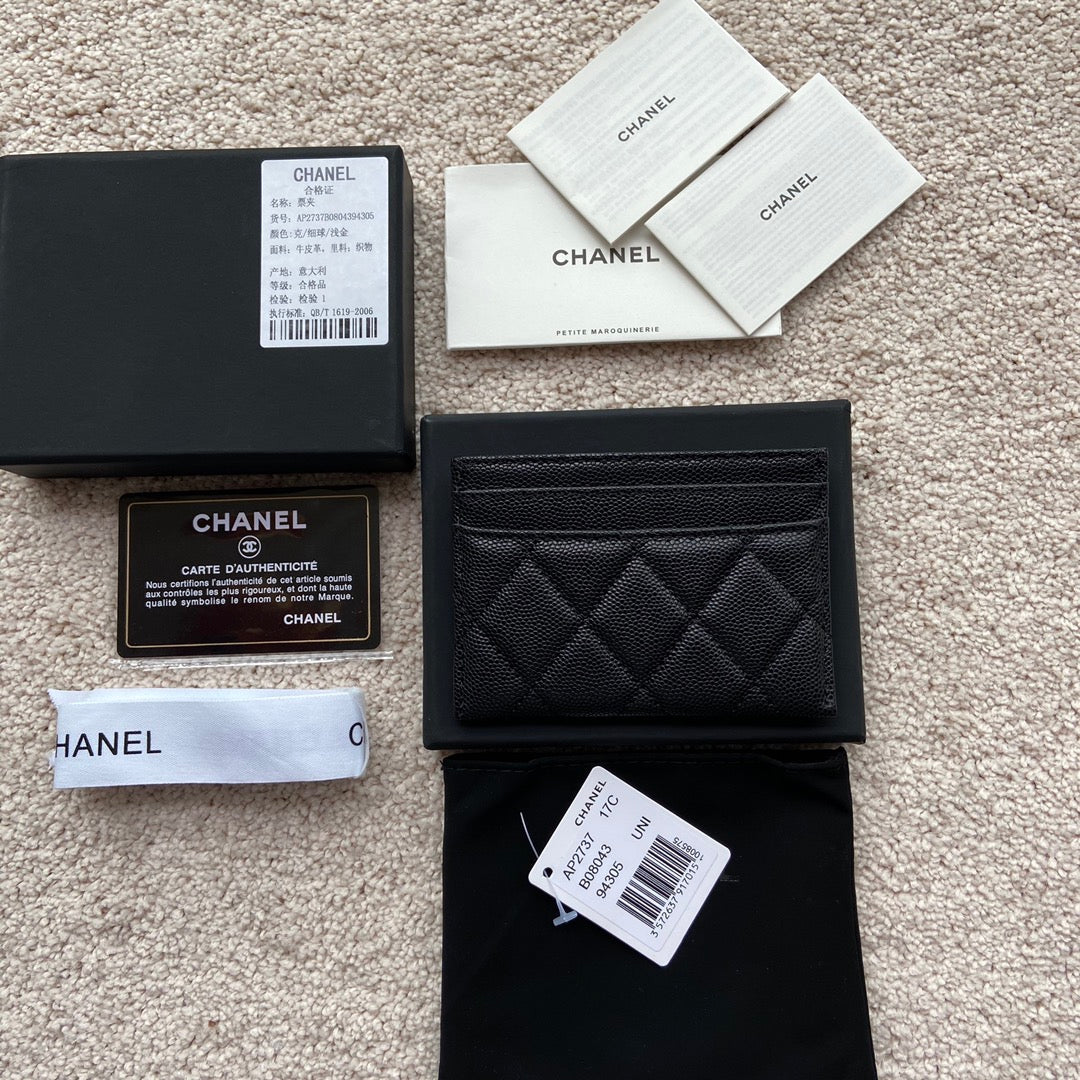 CC CARD HOLDER 11CM BLACK CAVIAR LIGHT GOLD HARDWARE