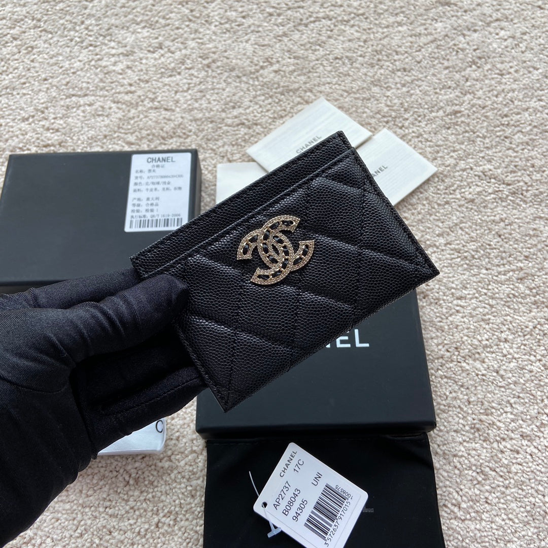 CC CARD HOLDER 11CM BLACK CAVIAR LIGHT GOLD HARDWARE