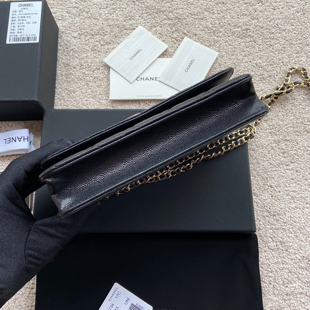 CC CLASSIC WOC 20CM CUIR DE VEAU GRAINÉ NOIR ACIER DORÉ DIAMANT