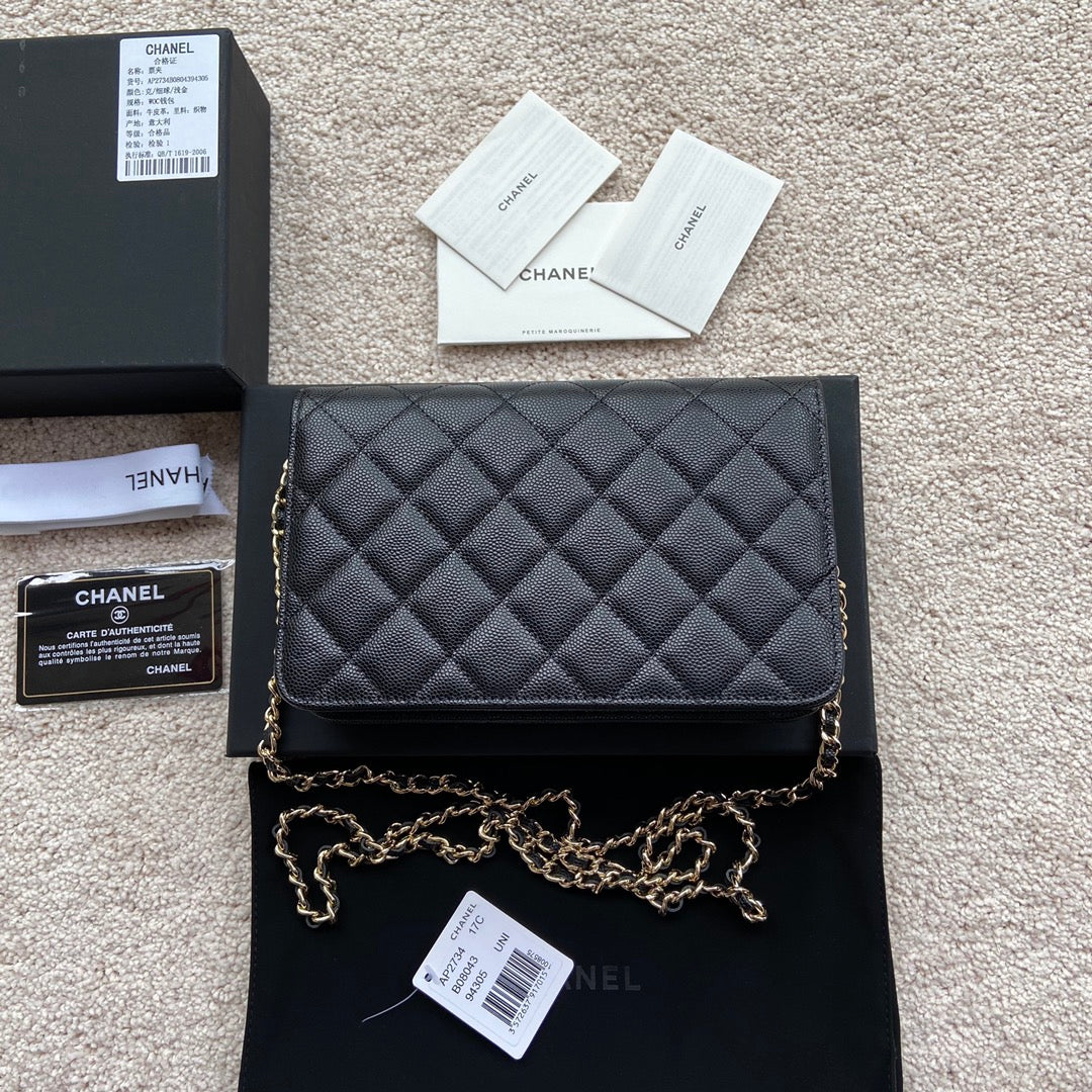 CC CLASSIC WOC 20CM CUIR DE VEAU GRAINÉ NOIR ACIER DORÉ DIAMANT
