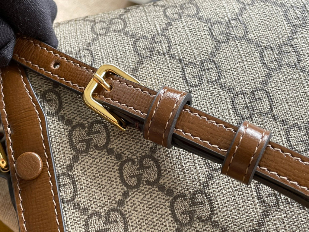 SAC MINI 18 GG HORSEBIT 1955 EN TOILE BEIGE ET CUIR DE VEAU MARRON