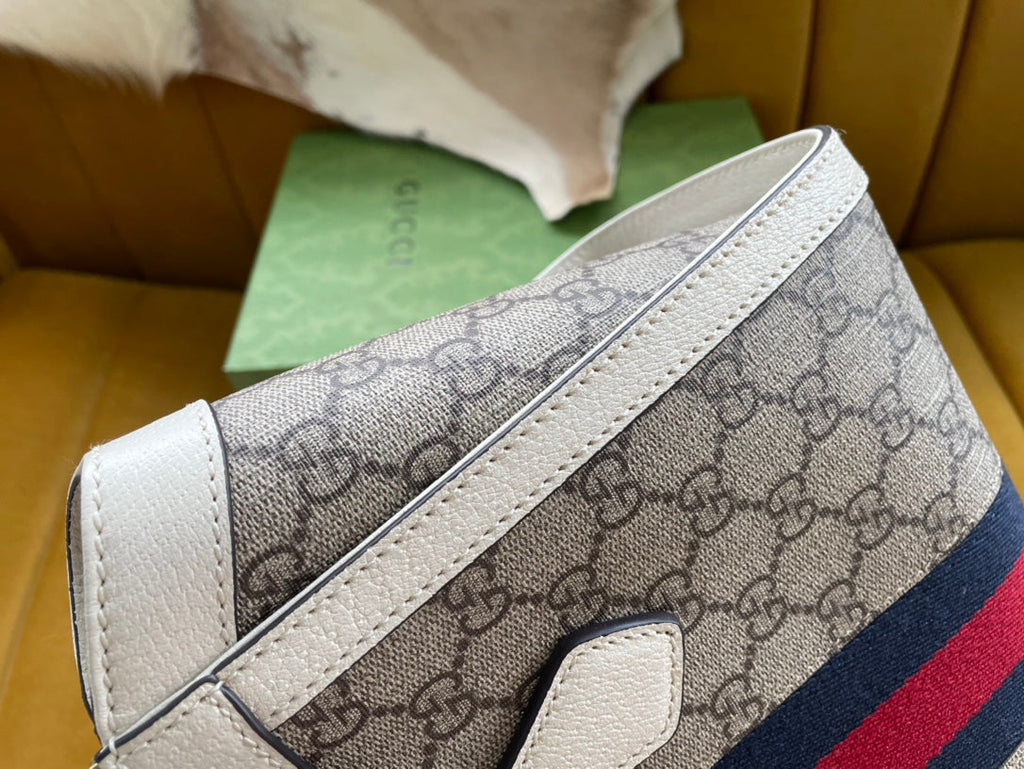 SAC CABAS GG OPHIDIA 24 EN TOILE BEIGE ET CUIR DE VEAU BLANC