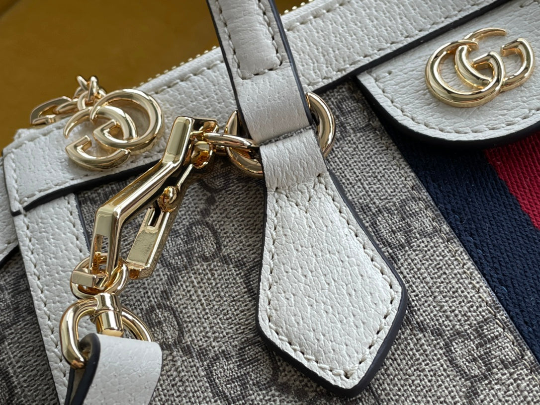 SAC CABAS GG OPHIDIA 24 EN TOILE BEIGE ET CUIR DE VEAU BLANC