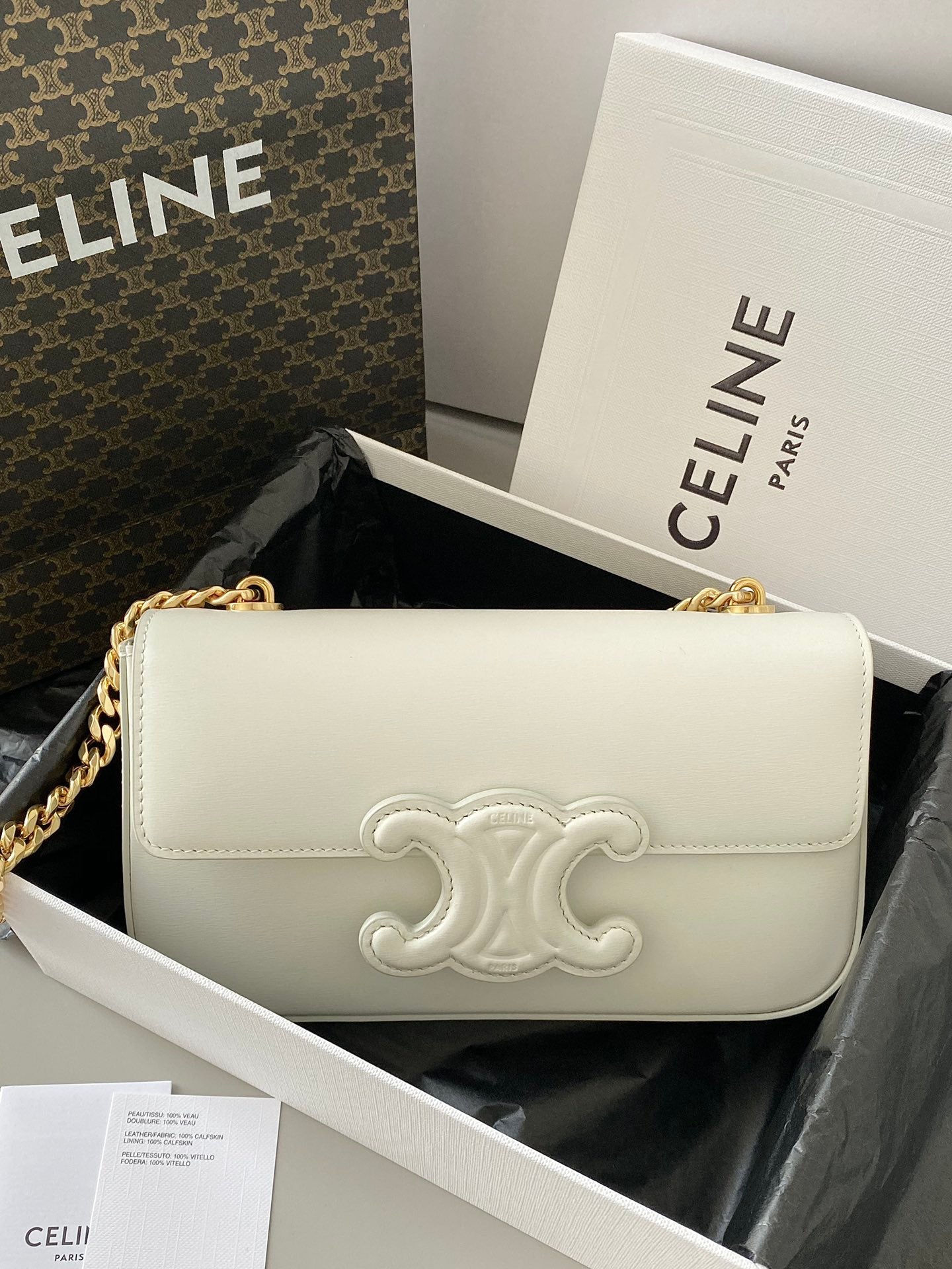SAC SOUS-AISSELLE 20 CHAÎNES EN CUIR DE VEAU BLANC