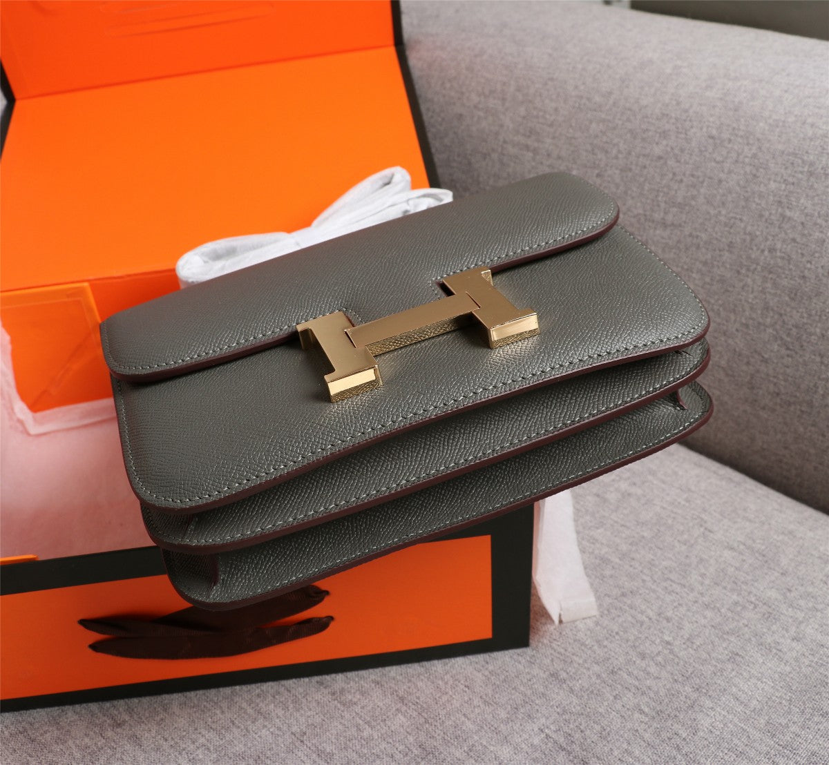 SACS HM CONSTANCE 22 ÉTAIN GRIS EPSOM