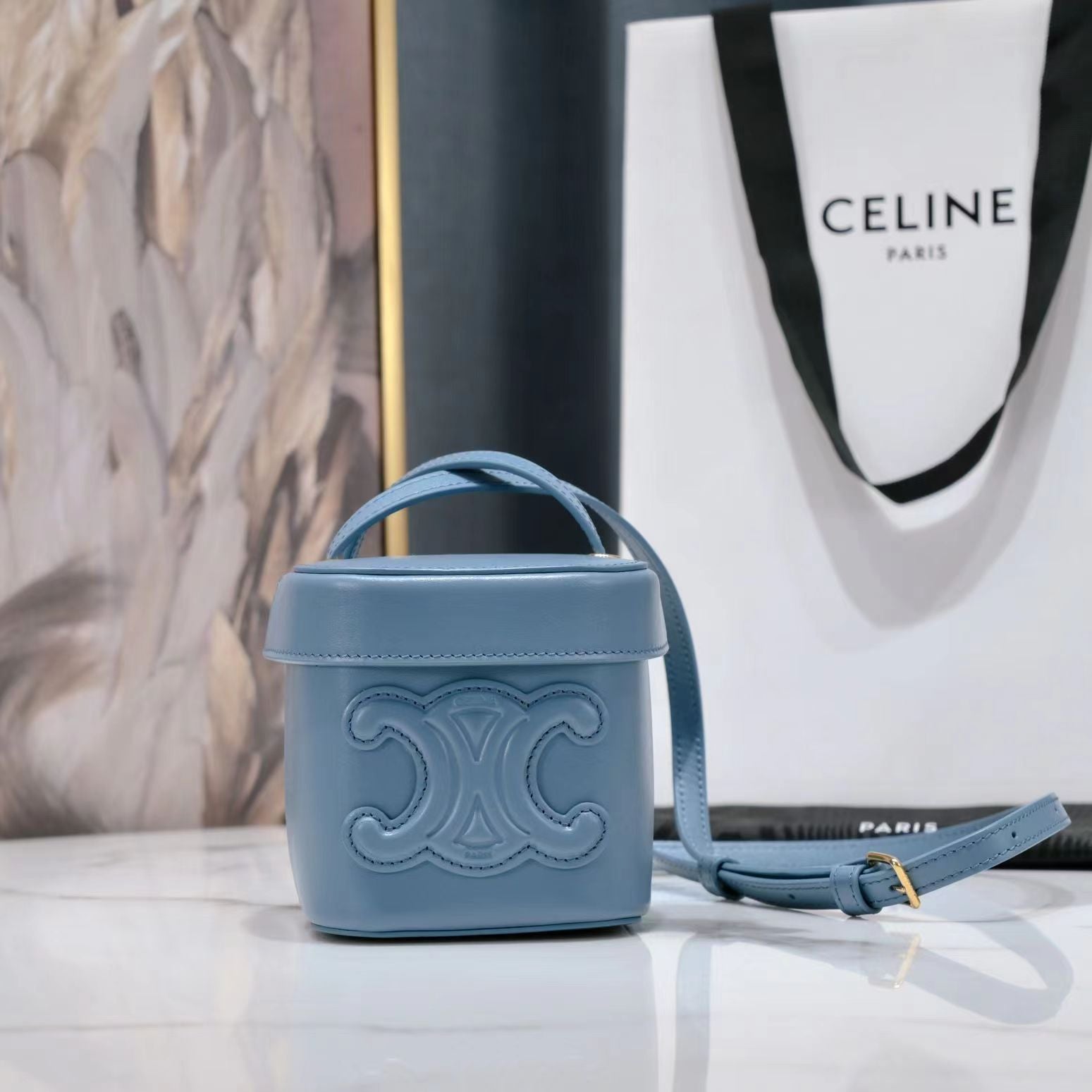 SAC BANDOULIÈRE SQUARE BOX 11 CUIR DE VEAU BLEU AZUR