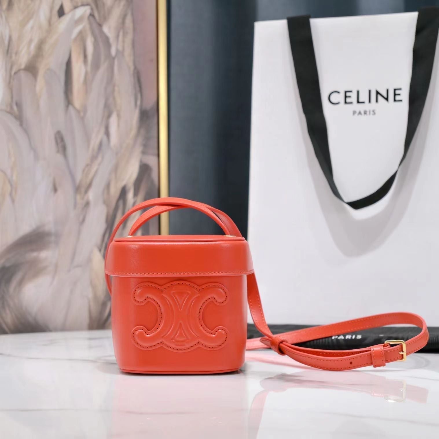 SAC BANDOULIÈRE SQUARE BOX 11 CUIR DE VEAU ORANGE FEU