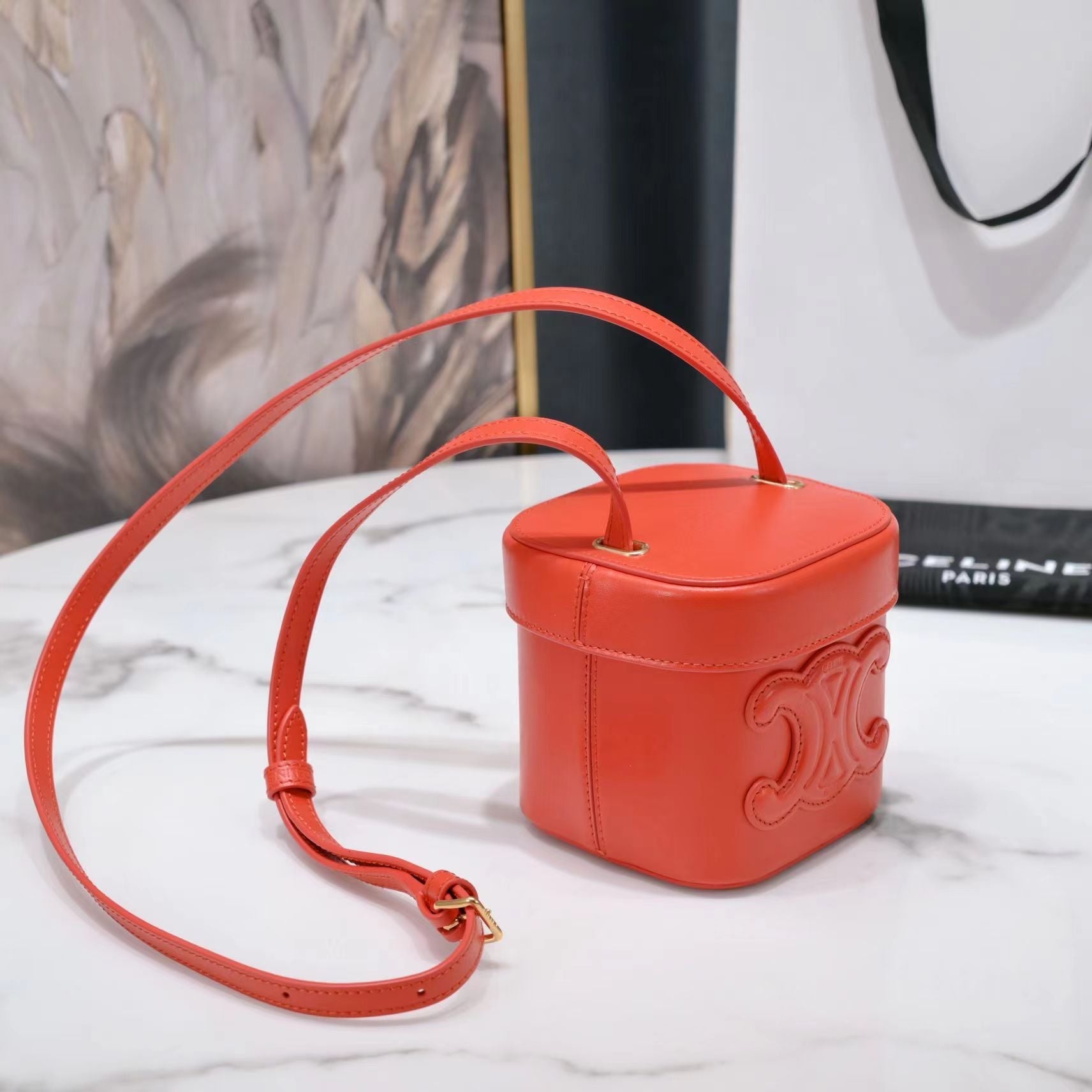 SAC BANDOULIÈRE SQUARE BOX 11 CUIR DE VEAU ORANGE FEU