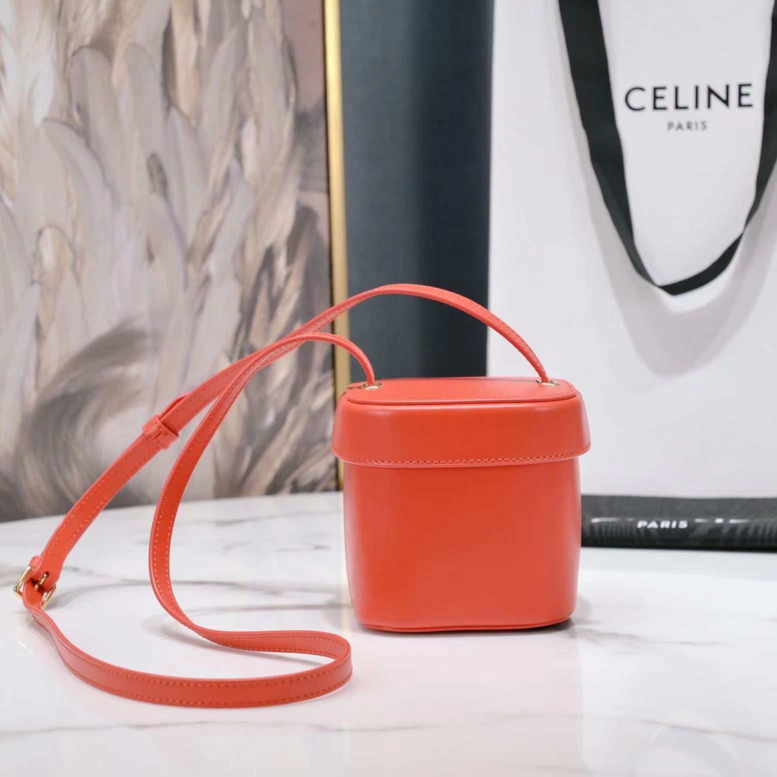 SAC BANDOULIÈRE SQUARE BOX 11 CUIR DE VEAU ORANGE FEU