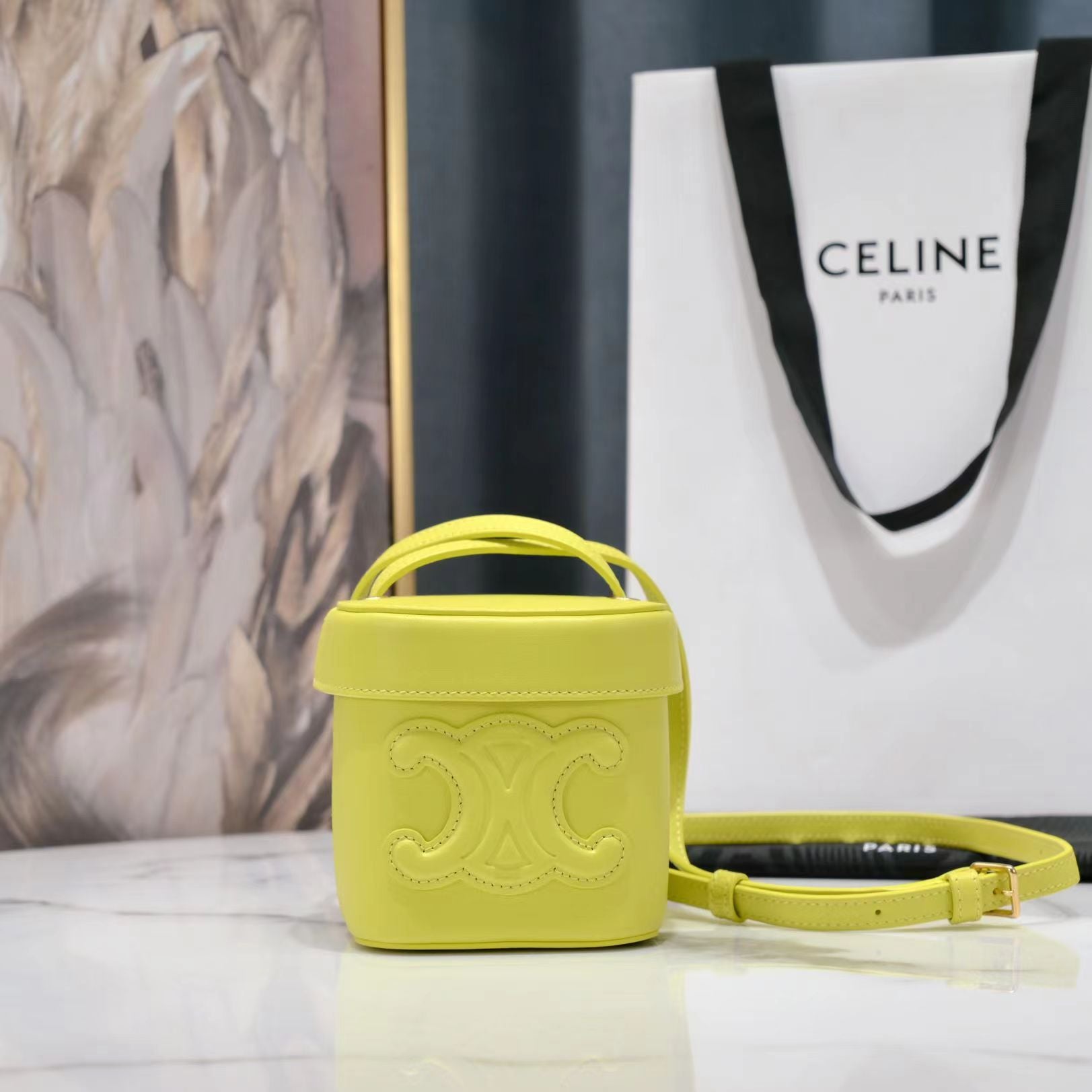 SAC BANDOULIÈRE SQUARE BOX 11 CUIR DE VEAU JAUNE CITRON
