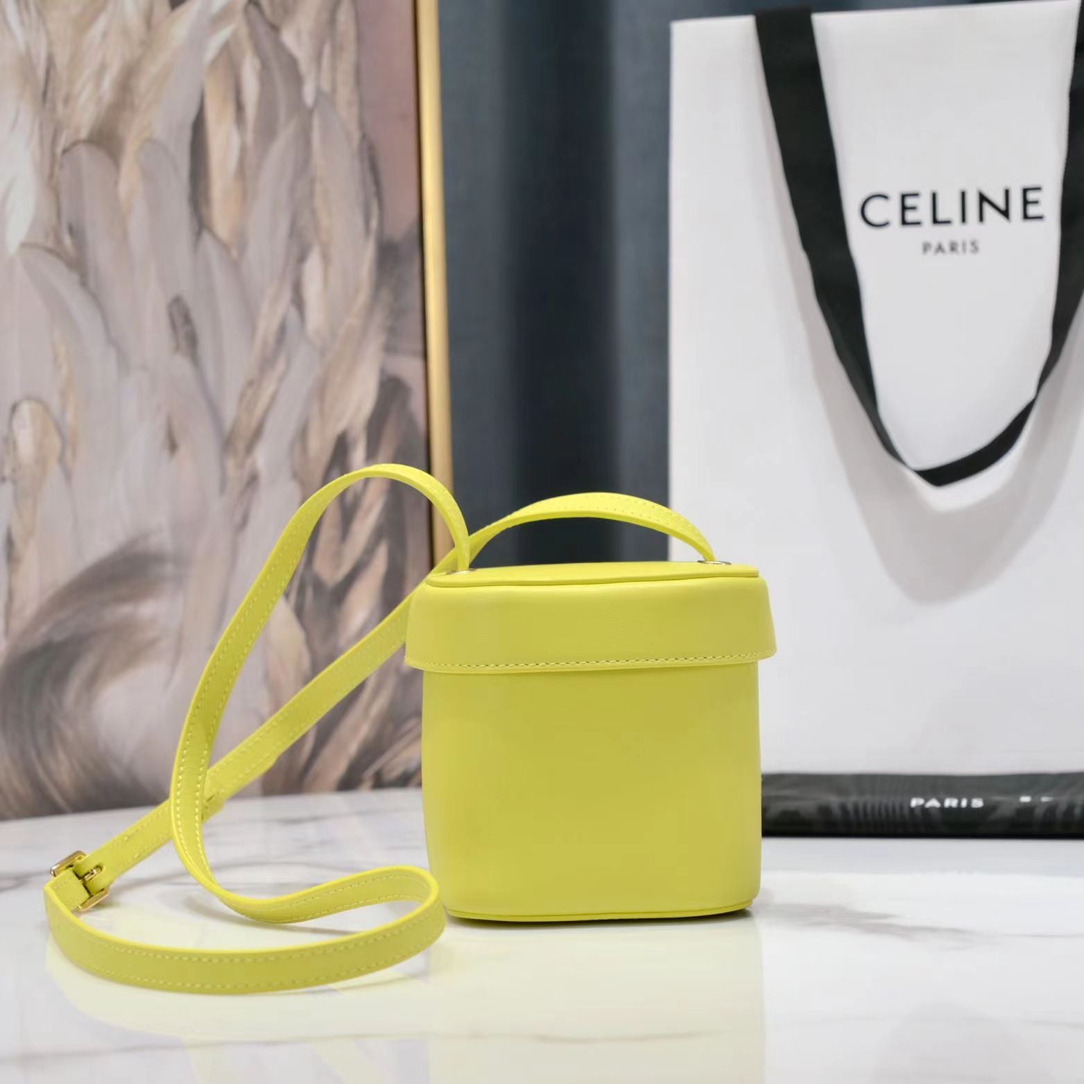 SAC BANDOULIÈRE SQUARE BOX 11 CUIR DE VEAU JAUNE CITRON