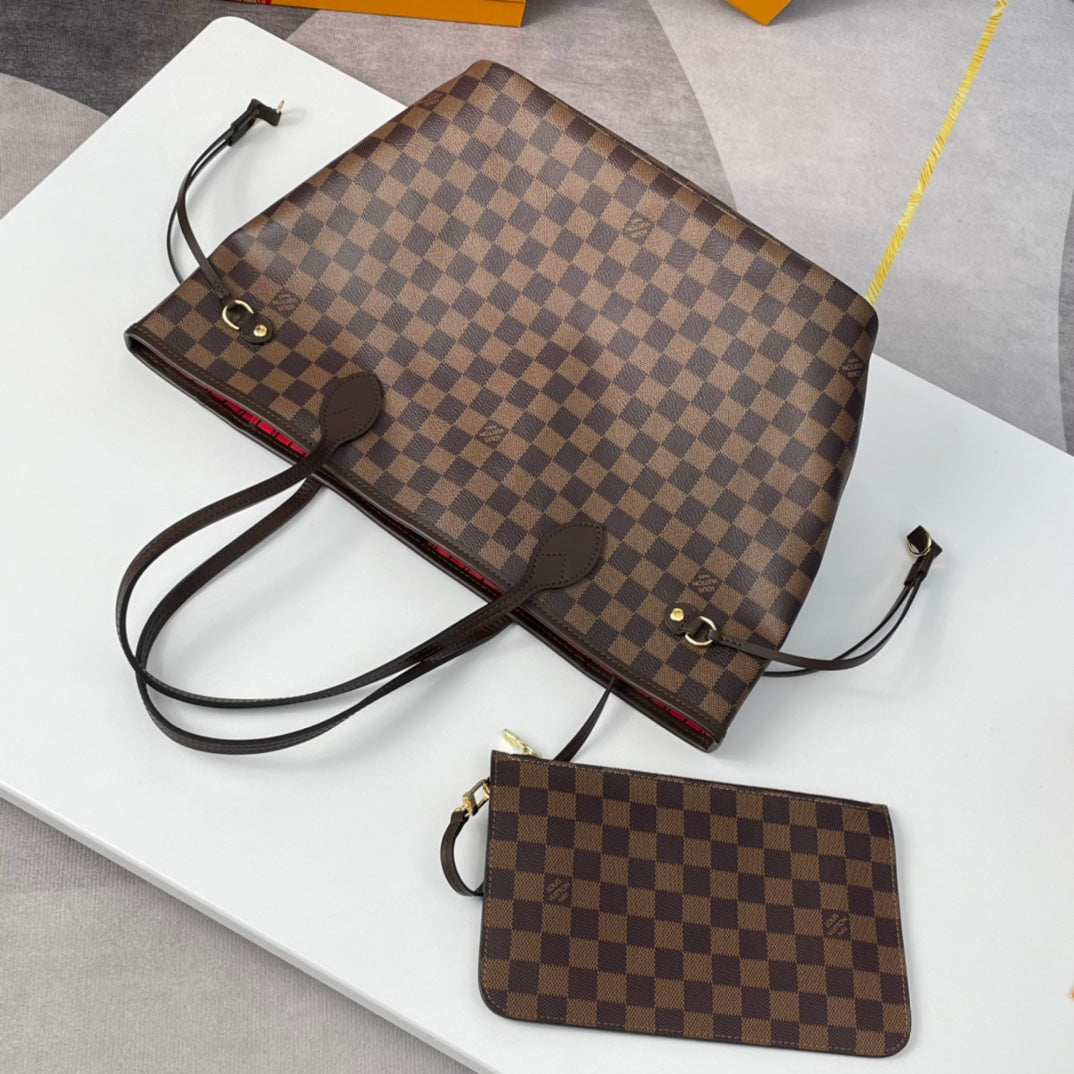 NEVERFULL MM 32 MARRON ROUGE DAMIER AZUR 