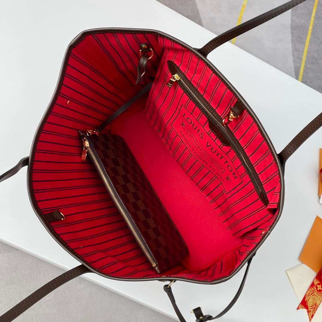 NEVERFULL MM 32 MARRON ROUGE DAMIER AZUR 