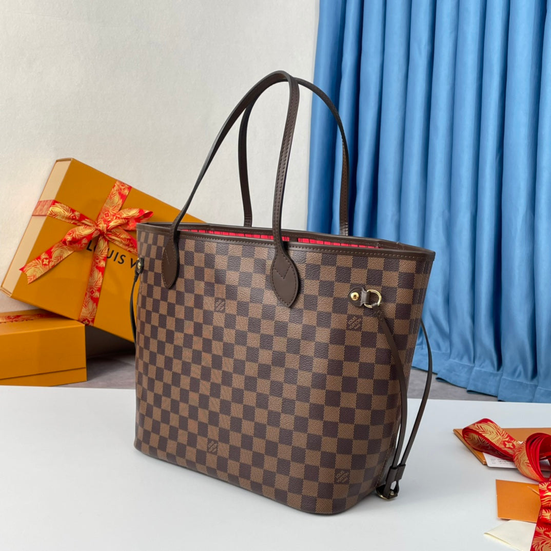 NEVERFULL MM 32 MARRON ROUGE DAMIER AZUR 