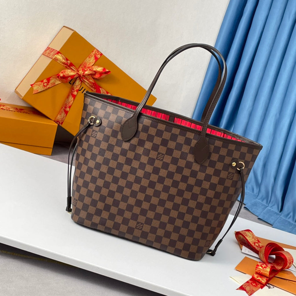 NEVERFULL MM 32 MARRON ROUGE DAMIER AZUR 