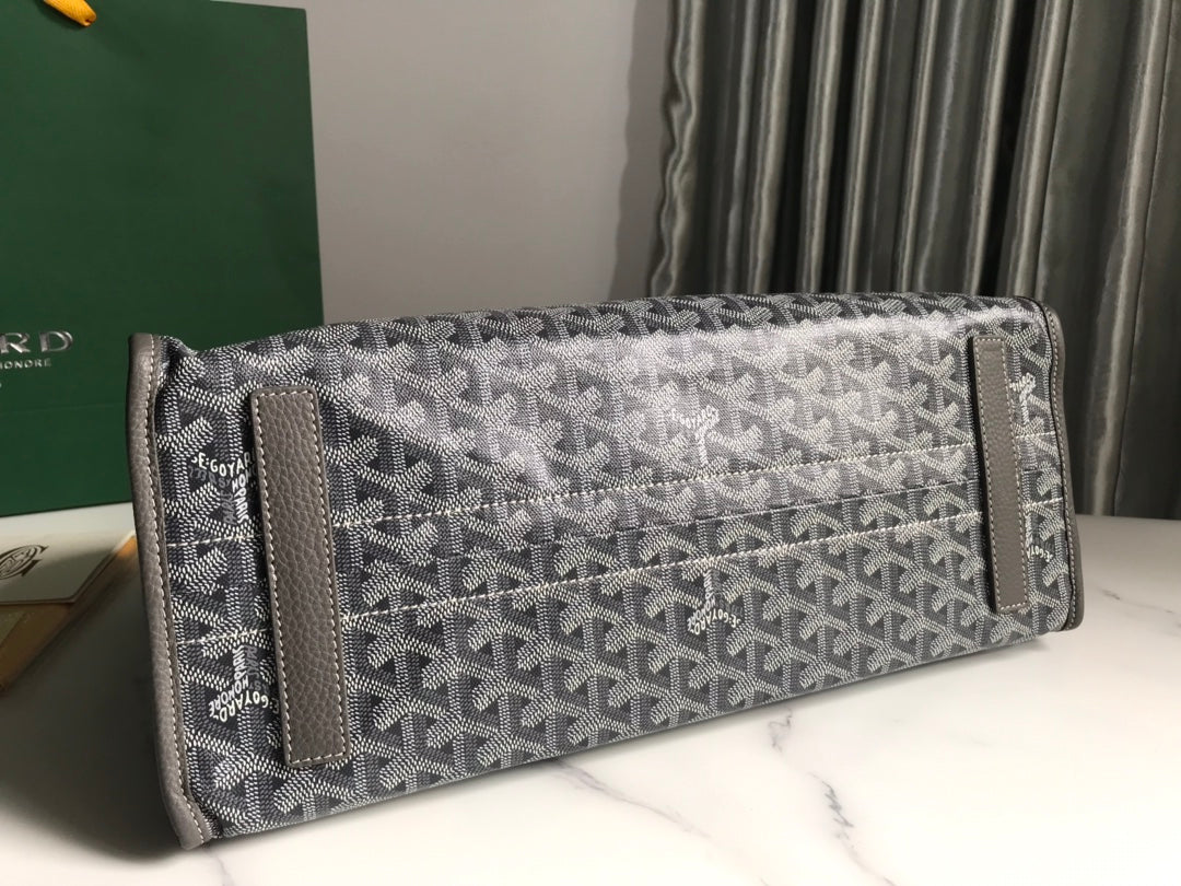 SAC HARDY PM 40 EN TOILE GOYARDINE GRISE ET GARNITURES EN CUIR TAURILLON