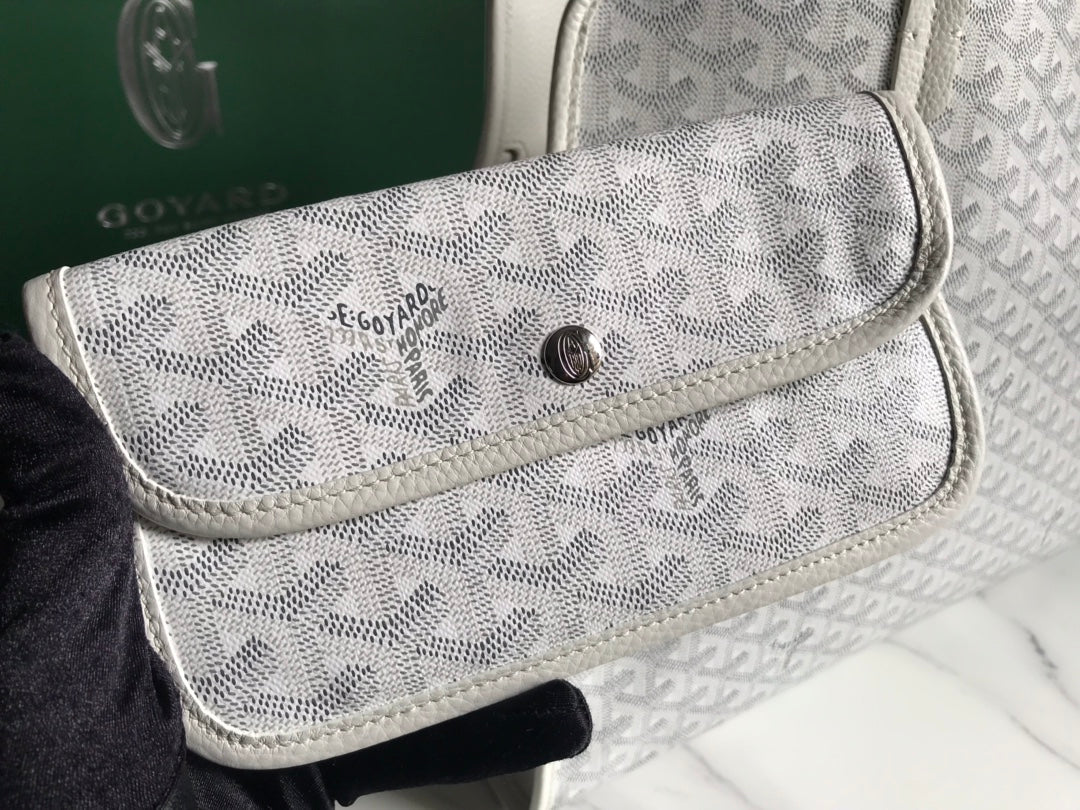 SAC HARDY PM 40 EN TOILE GOYARDINE BLANCHE ET GARNITURES EN CUIR TAURILLON