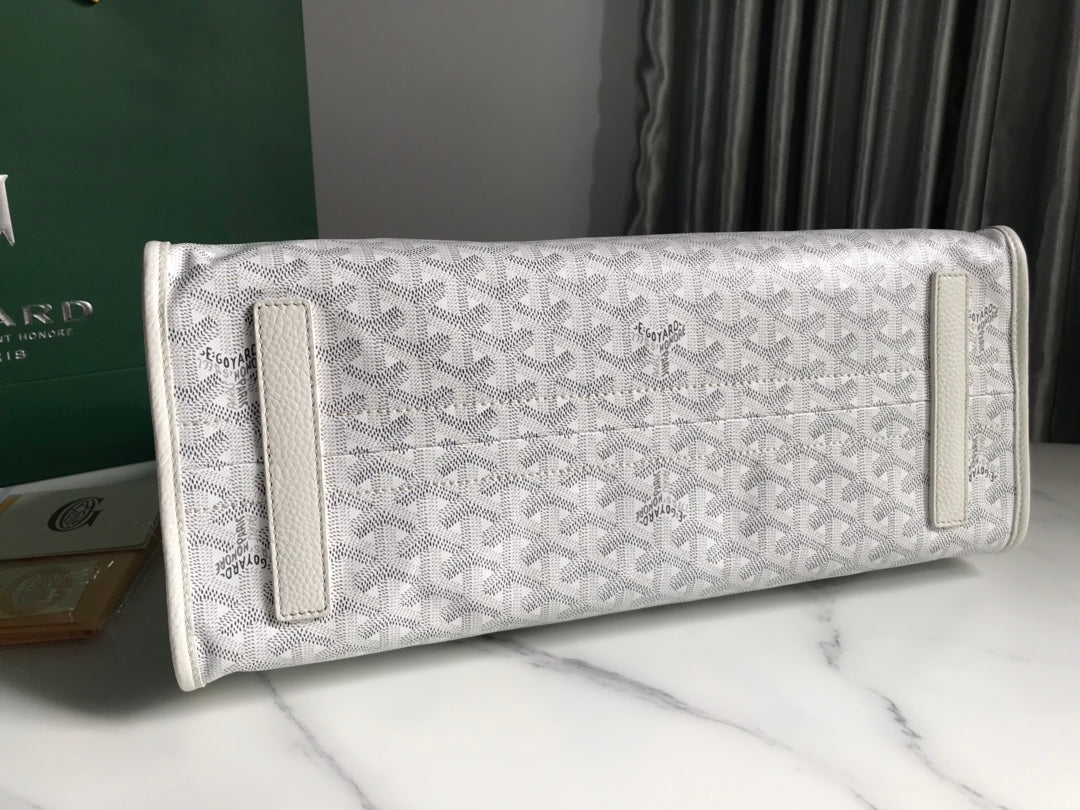 SAC HARDY PM 40 EN TOILE GOYARDINE BLANCHE ET GARNITURES EN CUIR TAURILLON