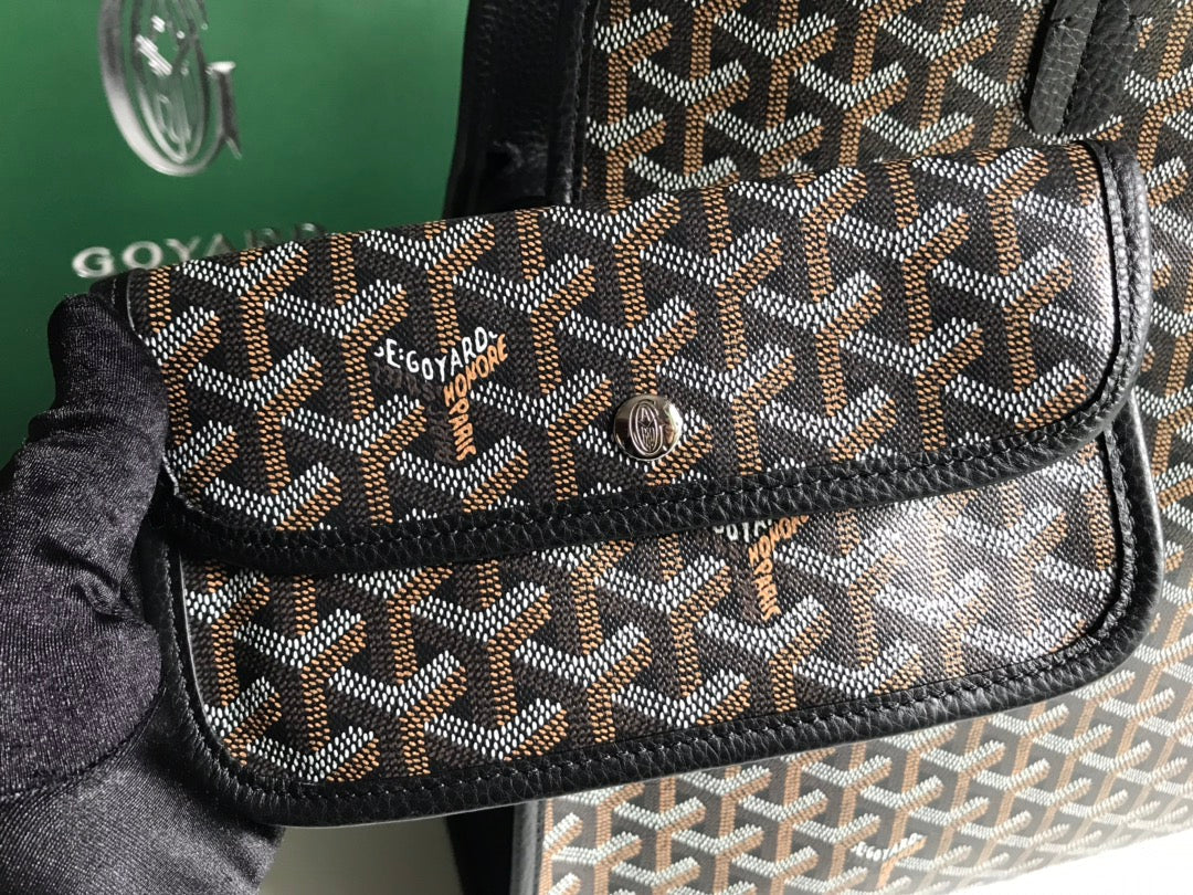 SAC HARDY PM 40 EN TOILE GOYARDINE NOIRE ET GARNITURES EN CUIR TAURILLON