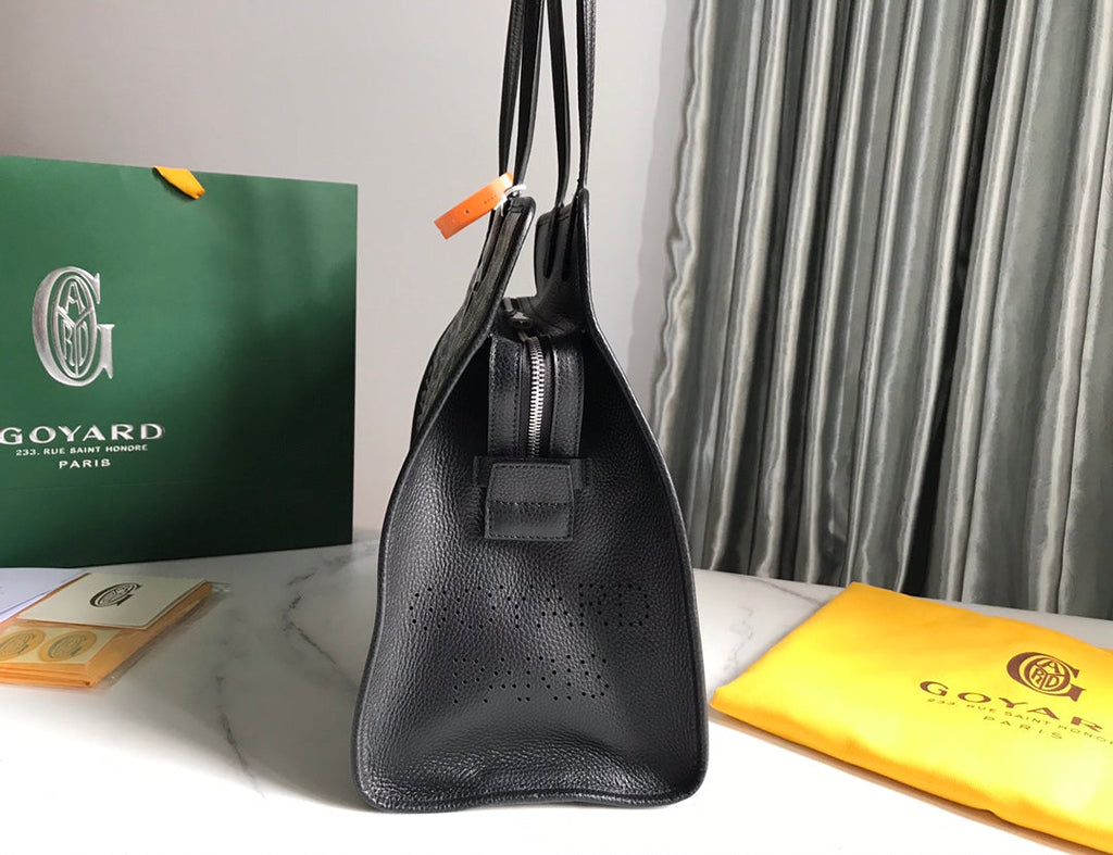 SAC HARDY PM 40 EN TOILE GOYARDINE NOIRE ET GARNITURES EN CUIR TAURILLON