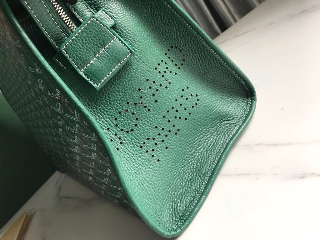SAC HARDY PM 40 EN TOILE GOYARDINE VERTE ET GARNITURES EN CUIR TAURILLON