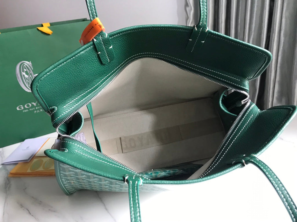SAC HARDY PM 40 EN TOILE GOYARDINE VERTE ET GARNITURES EN CUIR TAURILLON