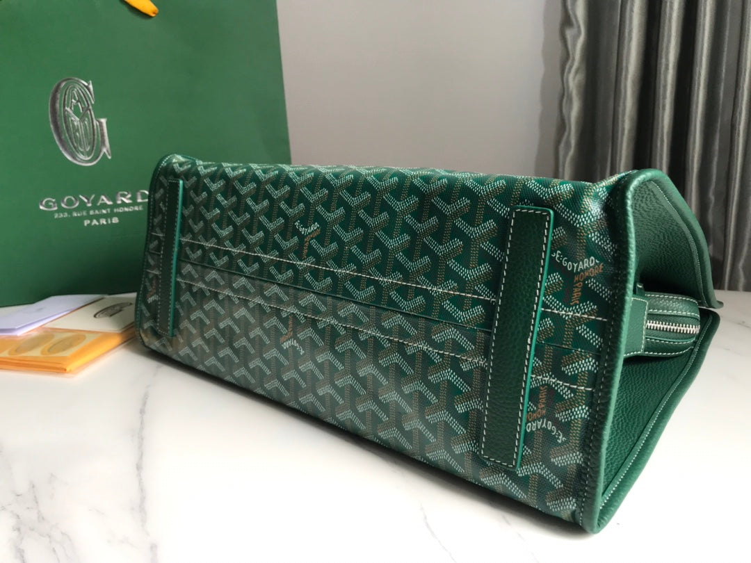 SAC HARDY PM 40 EN TOILE GOYARDINE VERTE ET GARNITURES EN CUIR TAURILLON