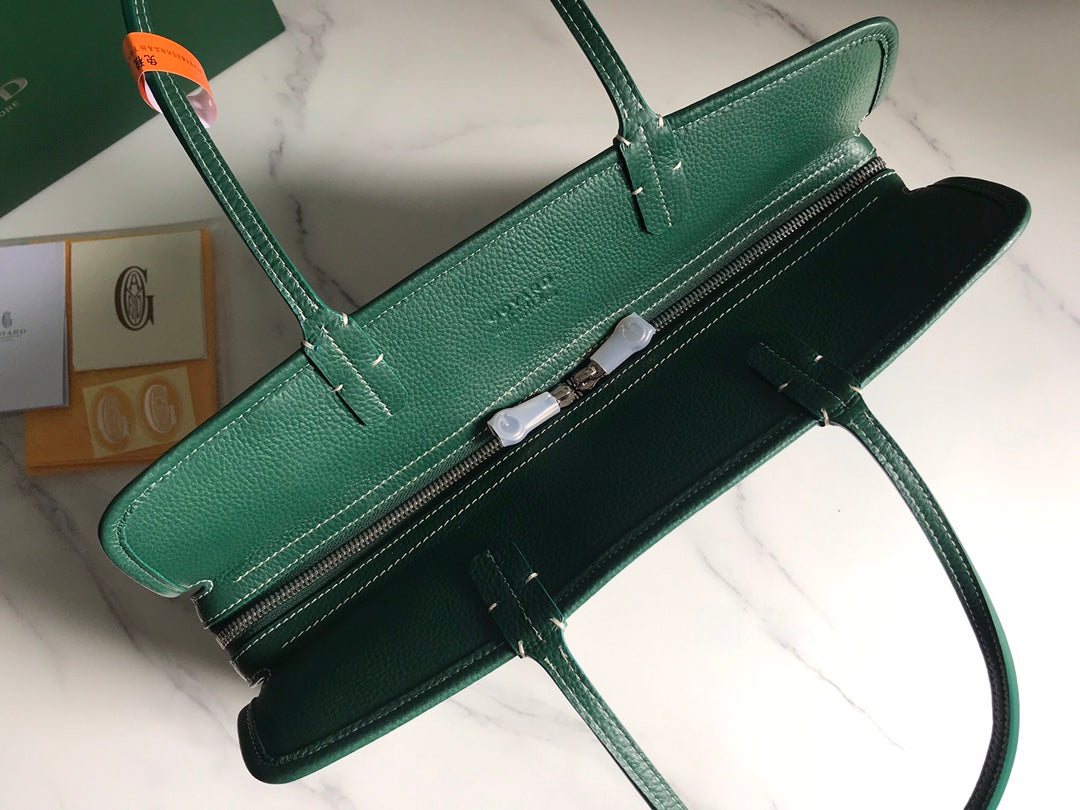 SAC HARDY PM 40 EN TOILE GOYARDINE VERTE ET GARNITURES EN CUIR TAURILLON