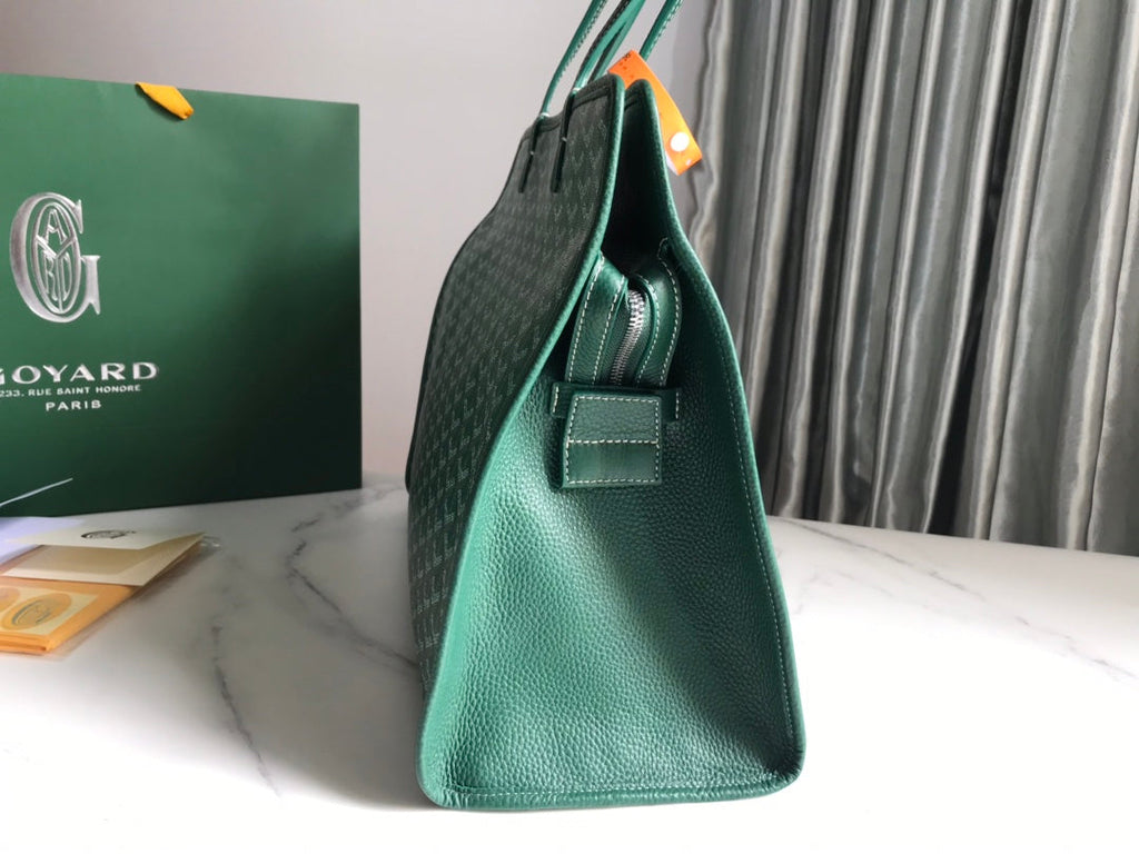 SAC HARDY PM 40 EN TOILE GOYARDINE VERTE ET GARNITURES EN CUIR TAURILLON