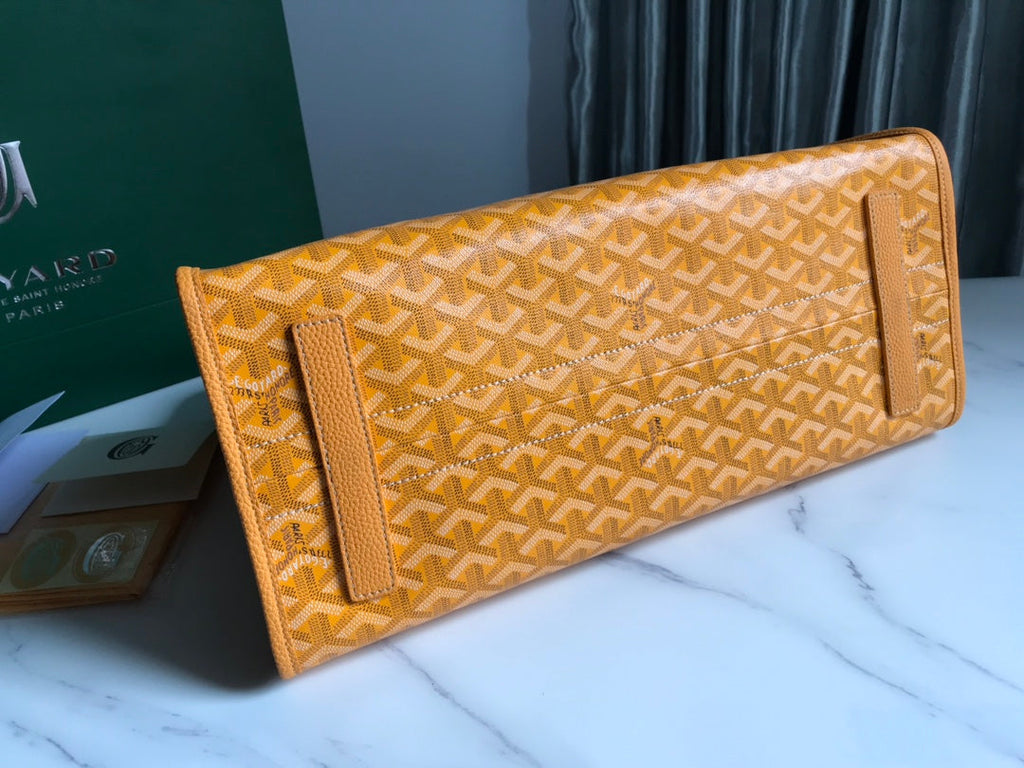 SAC HARDY PM 40 EN TOILE GOYARDINE JAUNE ET GARNITURES EN CUIR TAURILLON