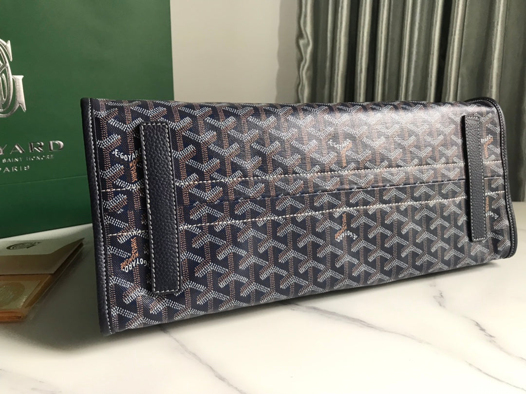 SAC HARDY PM 40 EN TOILE GOYARDINE BLEU MARINE ET GARNITURES EN CUIR TAURILLON NOIR
