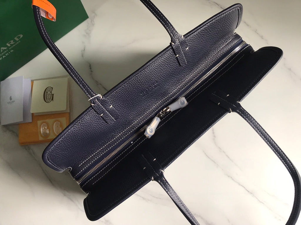 SAC HARDY PM 40 EN TOILE GOYARDINE BLEU MARINE ET GARNITURES EN CUIR TAURILLON NOIR